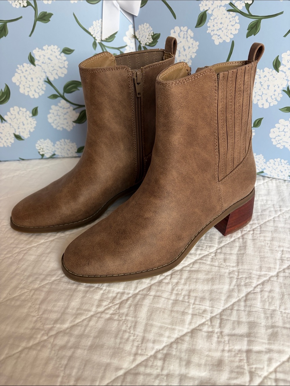 Dolce Vita Women's Light Brown Ankle Booties with Stacked Heel